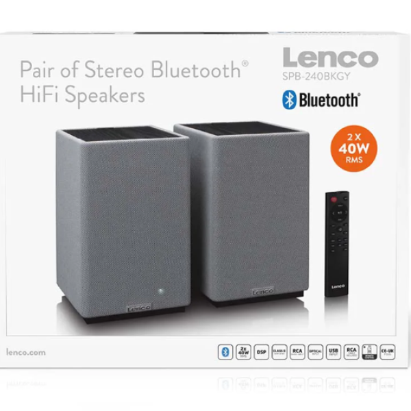 Lenco SPB-240BKGY - HiFi Stereo Bluetooth® Hoparlör Çifti - Şık tasarımda güçlü ses - Siyah/Gri