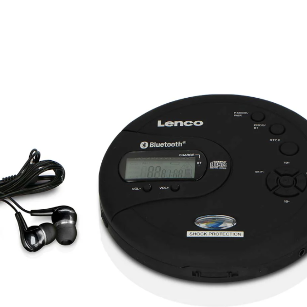 LENCO CD-300BK - Darbeye dayanıklı taşınabilir Bluetooth® CD-MP3 çalar - Siyah