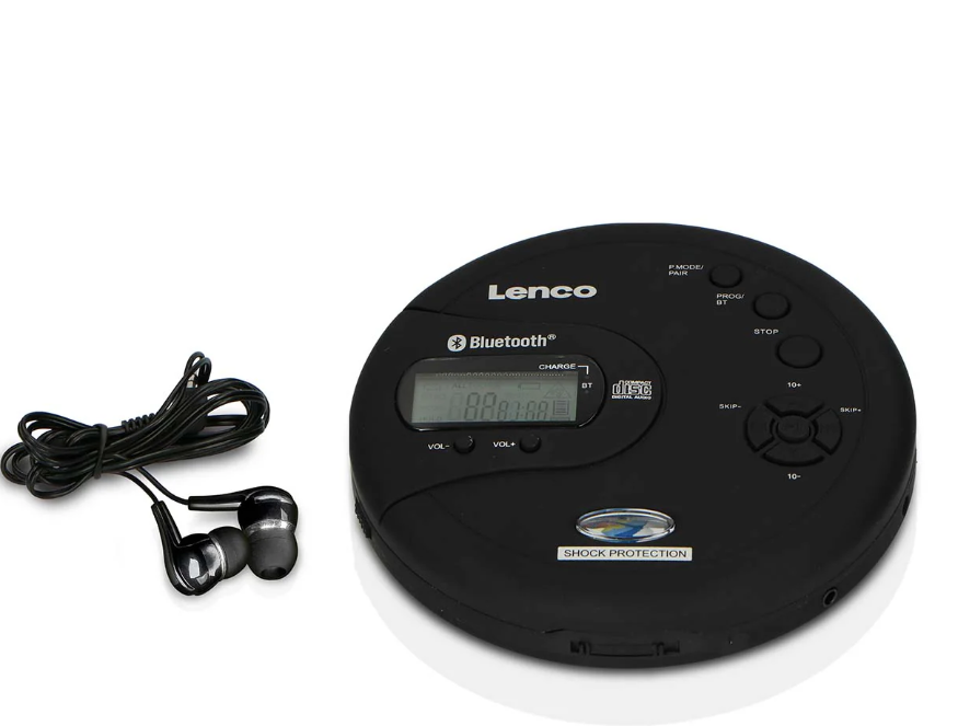 LENCO CD-300BK – Darbeye dayanıklı taşınabilir Bluetooth® CD-MP3 çalar – Siyah