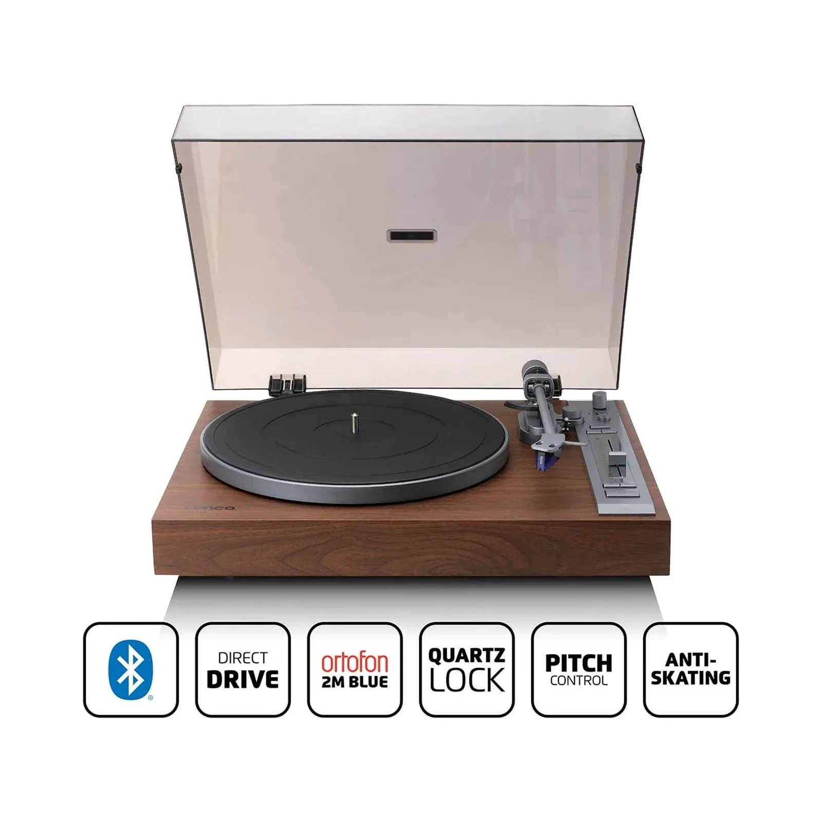 LENCO LBT-515WD - Ortofon 2M Blue kartuşlu ve Bluetooth® özellikli, birinci sınıf doğrudan tahrikli pikap