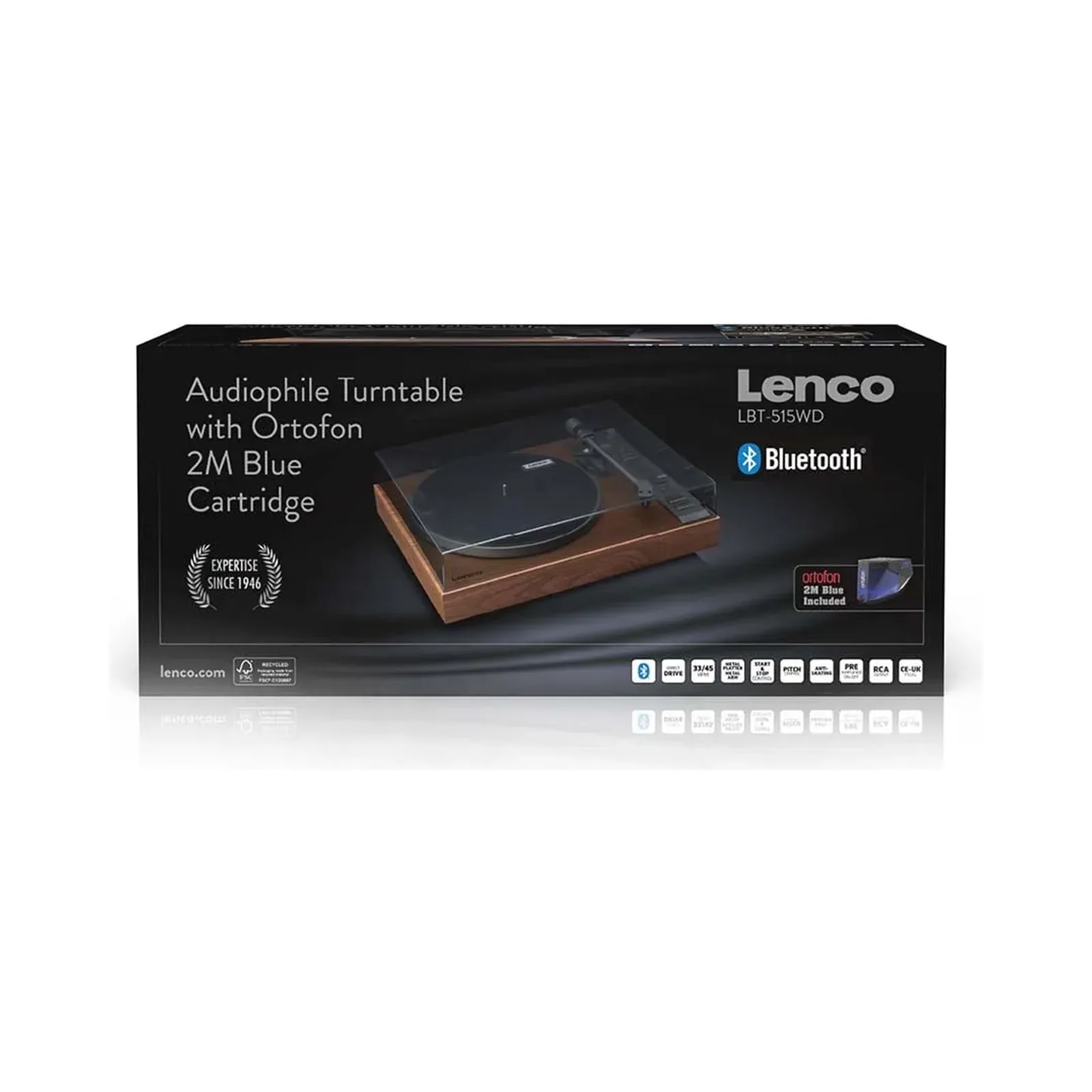LENCO LBT-515WD - Ortofon 2M Blue kartuşlu ve Bluetooth® özellikli, birinci sınıf doğrudan tahrikli pikap