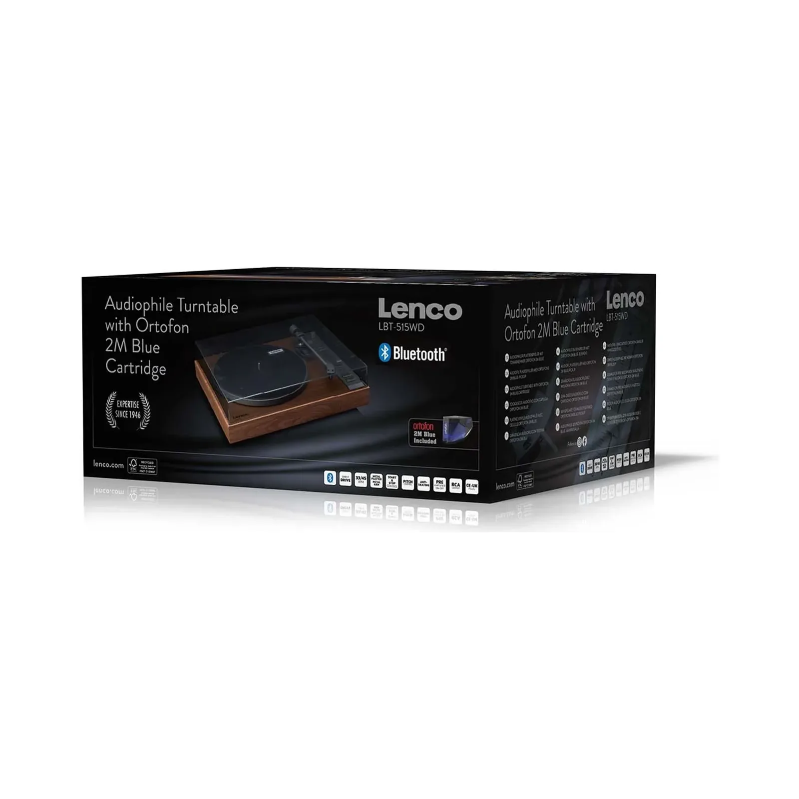 LENCO LBT-515WD - Ortofon 2M Blue kartuşlu ve Bluetooth® özellikli, birinci sınıf doğrudan tahrikli pikap