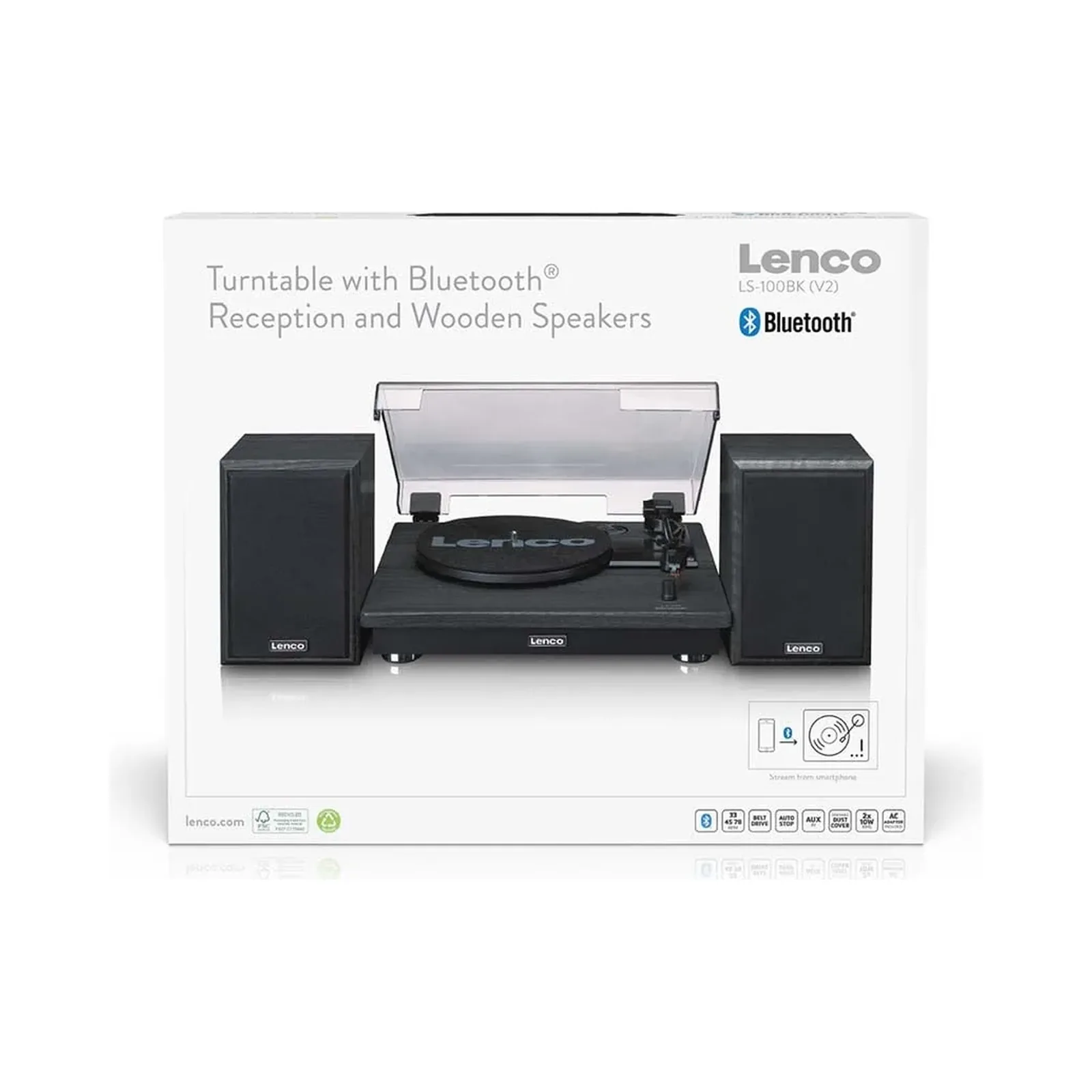 ENCO LS-100BK Bluetoothlu - 2 harici hoparlörlü pikap