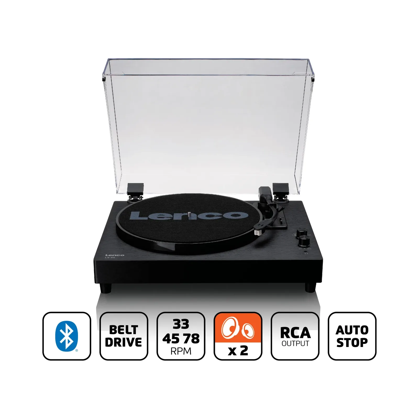 LENCO LS-60BK AHŞAP KASA USB BAĞLANTILI AT-3600 AUDIO TECHNICA İĞNE, PLASTİK KAPAKLI, BLUETOOTH IN/OUT
