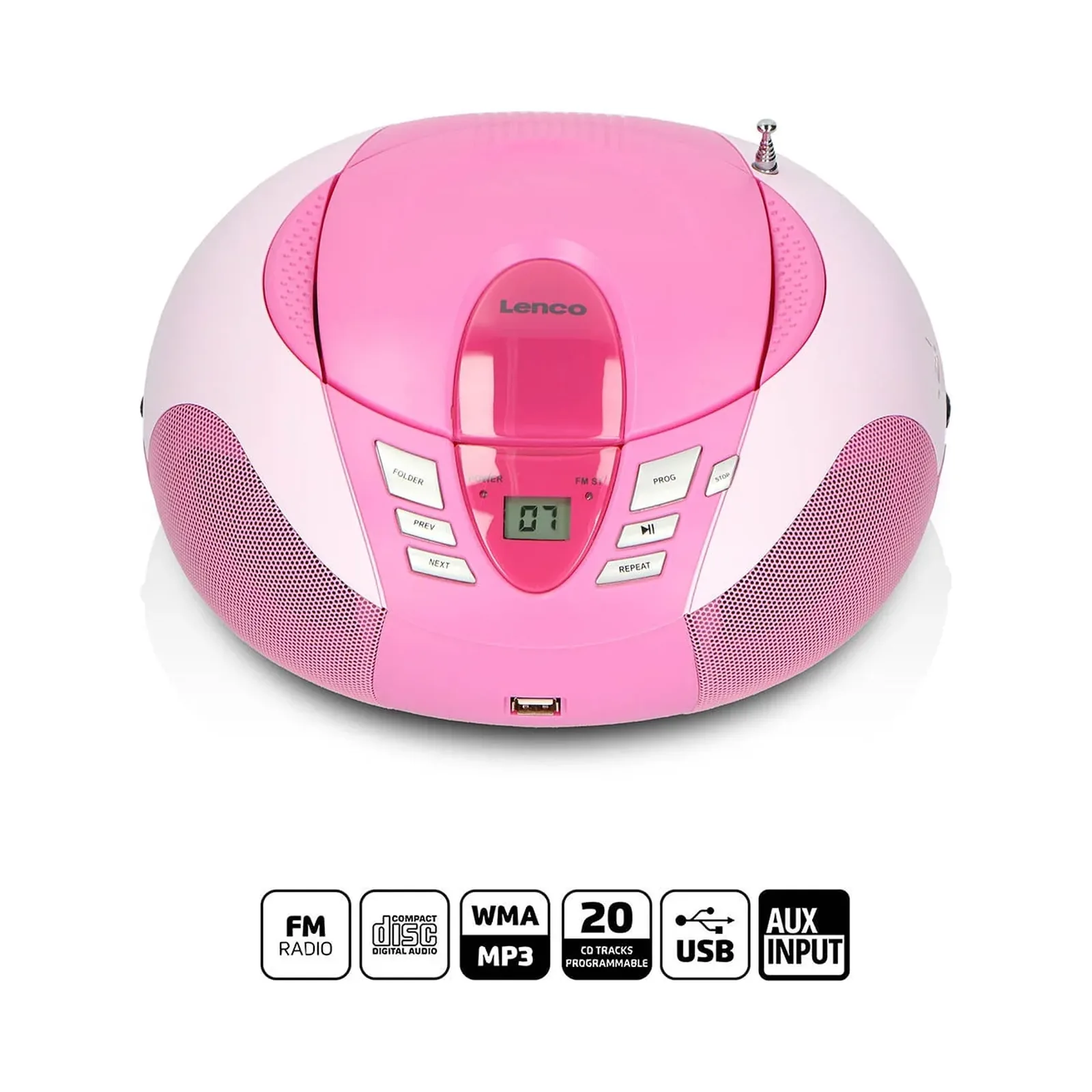 LENCO SCD-37 USB Pembe - Taşınabilir FM Radyo CD ve USB çalar