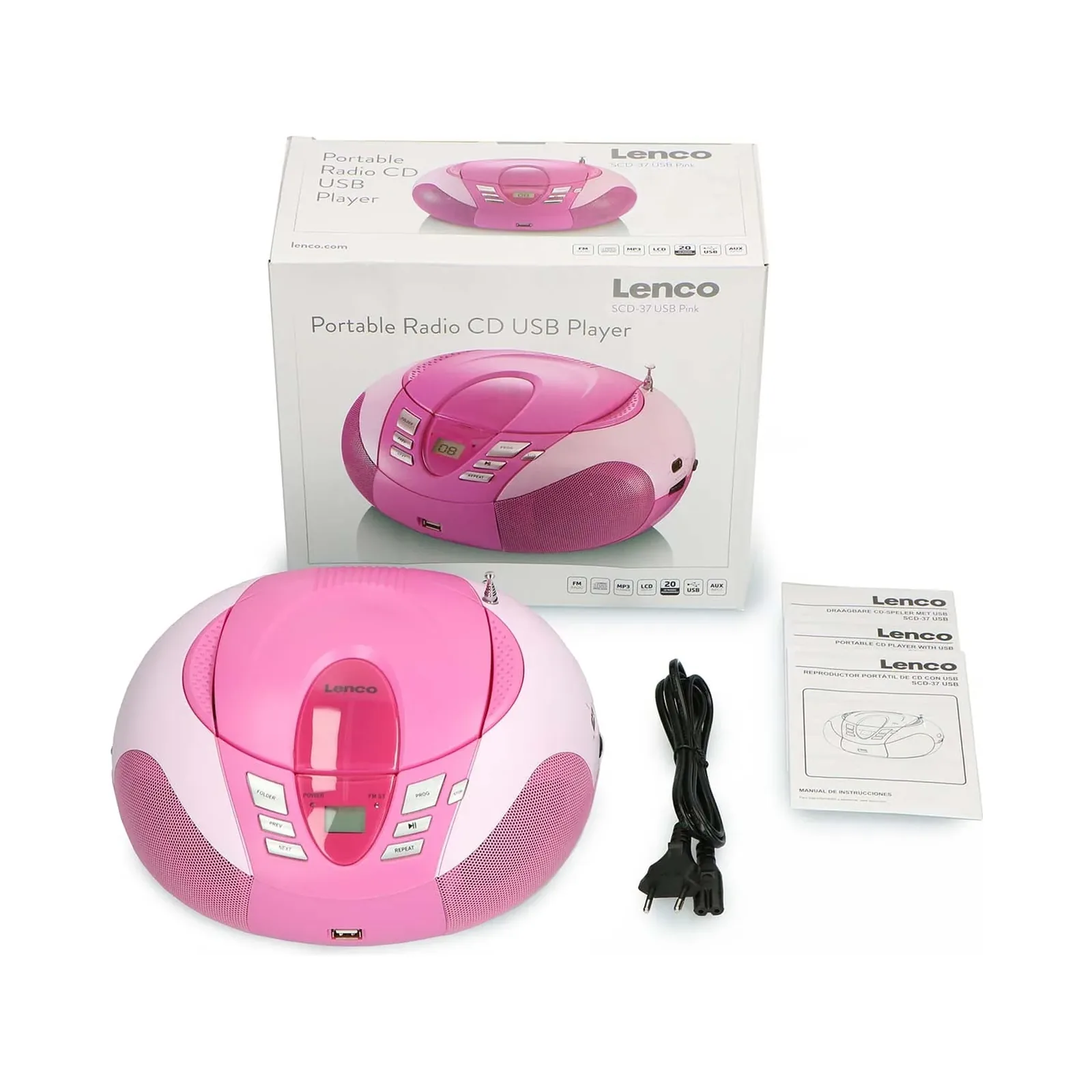 LENCO SCD-37 USB Pembe - Taşınabilir FM Radyo CD ve USB çalar
