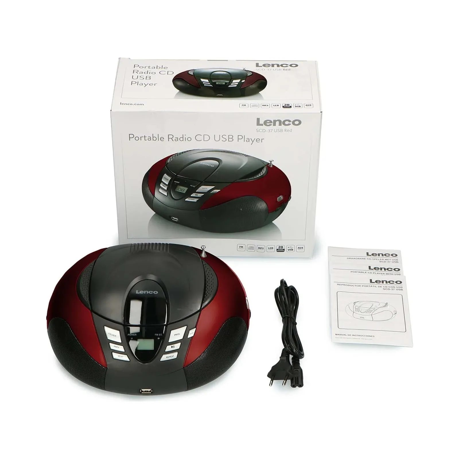 LENCO SCD-37 USB Kırmızı - Taşınabilir FM Radyo CD ve USB oynatıcı