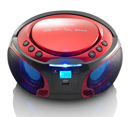 LENCO SCD-550RD - LED Aydınlatmalı Taşınabilir FM Radyo CD/MP3/USB/Bluetooth® Çalar - Kırmızı